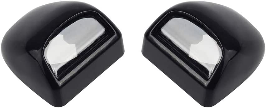 HERCOO License Plate Lights Lamp Lens Black Housing Compatible with Silverado Sierra Avalanche Suburban Escalade Yukon Step Bumper Truck Clips Aftermarket, Pack of 2