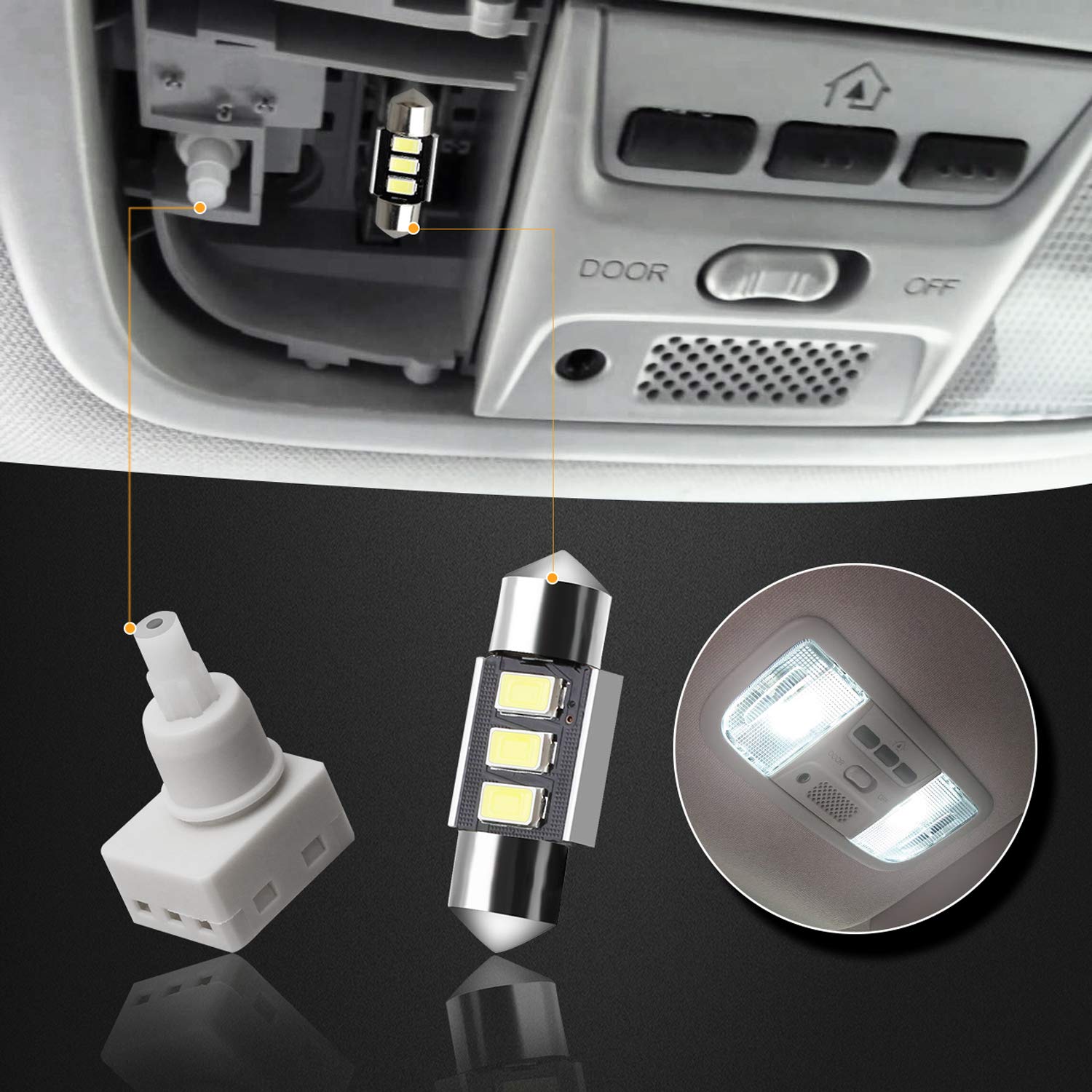HERCOO 924-798 Dome Lamp Switch Roof Map Light LED Bulbs for 34404-SDA-A21 34404-SDA-A22D3 Compatible with Honda CR-V Odyssey Accord Pilot Ridgeline Dodge Ram 1500
