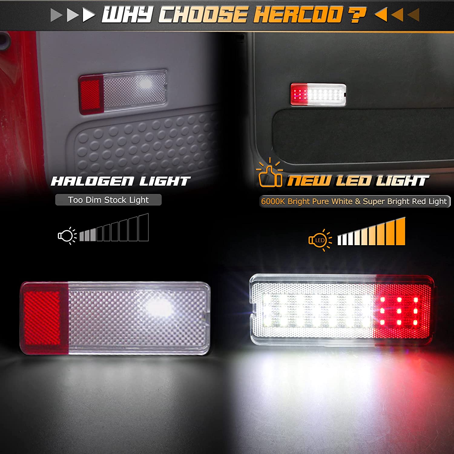 HERCOO LED Interior Door Light Premium Reflector Door Panel Courtesy Lights White & Red Lamp Compatible with Ford Excursion 2000-2005, F250 F350 F450 F550 Super Duty 1999-2007, Pack of 2