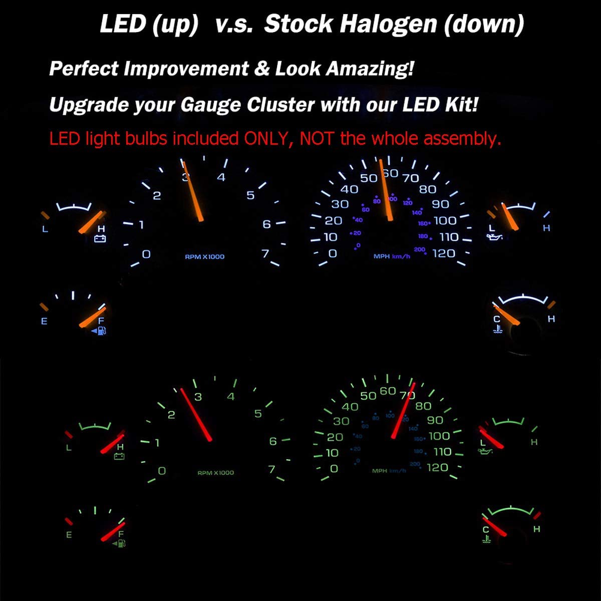 HERCOO White LED Light Bulbs for Instrument Gauge Cluster Speedometer Compatible with 2002-2006 Dodge Ram 1500 2500 3500