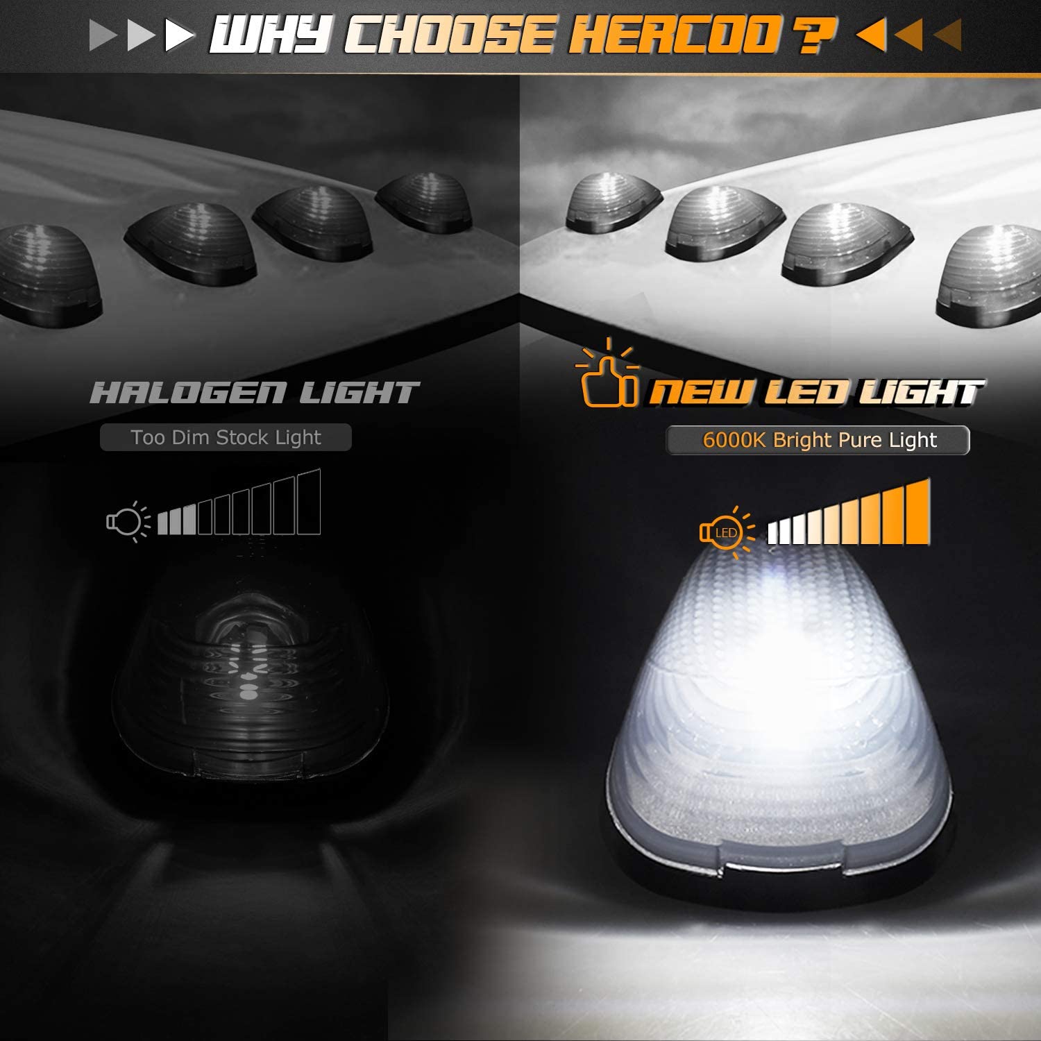 HERCOO Smoked LED Roof Lights White Cab Marker Clearance Running Compatible with 1999-2016 F250 F350 F450 F550 Super Duty Aftermarket Replacement