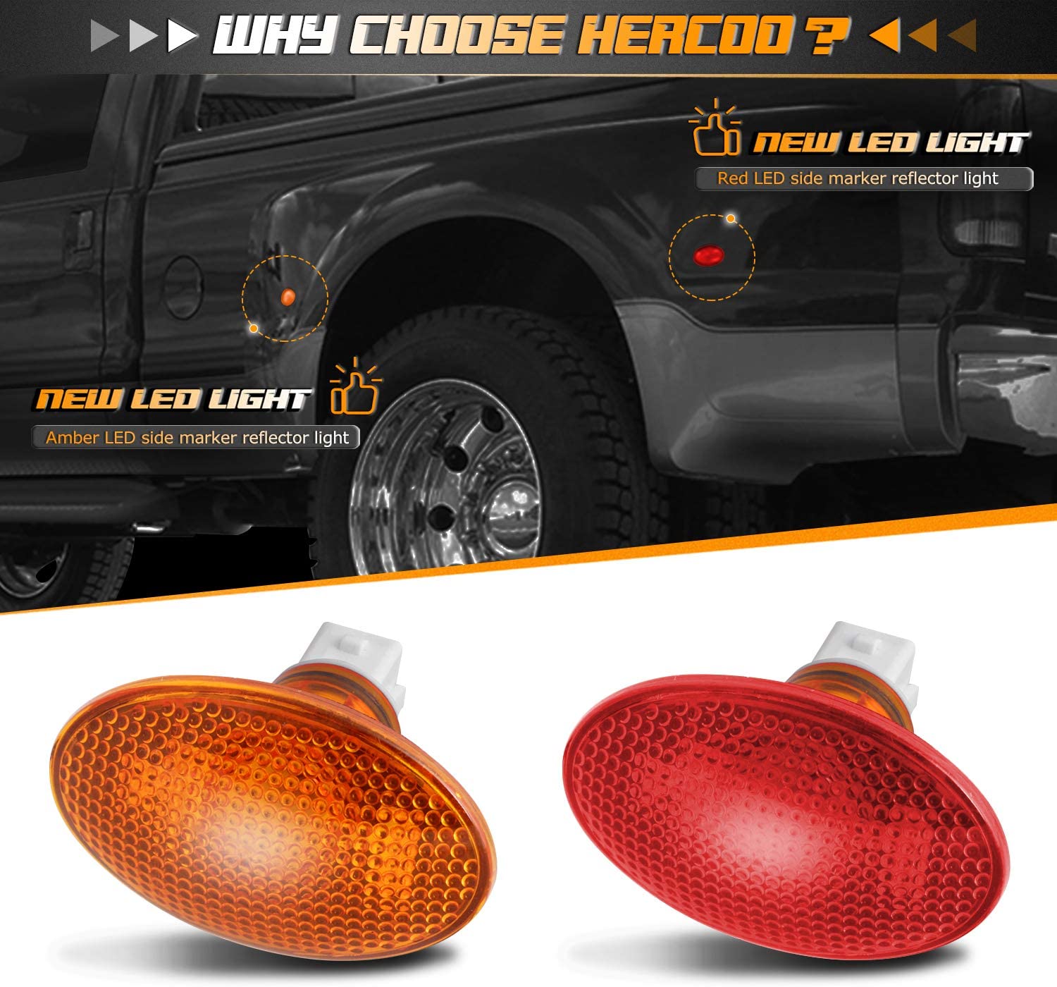 HERCOO Dually Bed Fender LED Side Marker Lights Front Rear Lamps Compatible with Ford 1999-2010 F350 F450 F550 Super Duty, Smoke