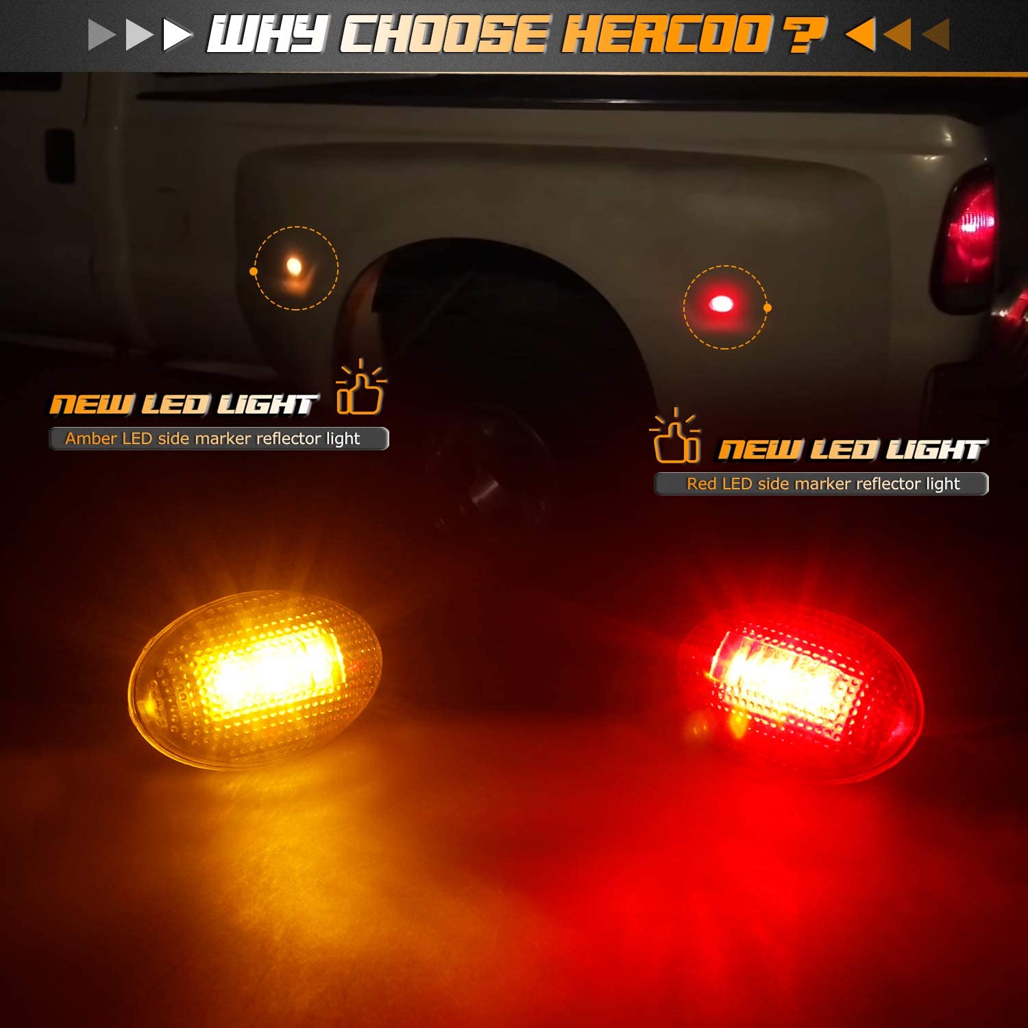 HERCOO Dually Bed Fender Side Marker LED Lights Compatible with Ford Super Duty 1999-2010 Aftermarket Replacement, Full kit, Smoke