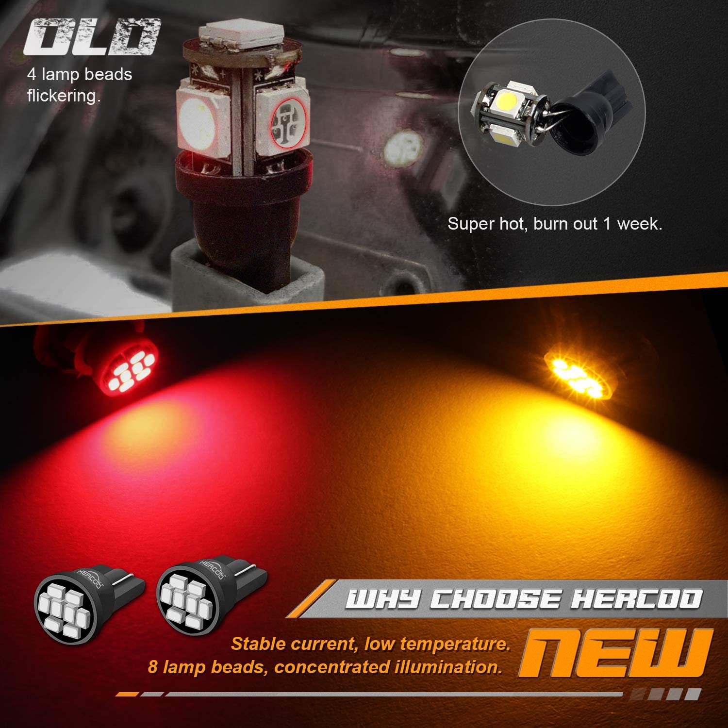 HERCOO LED Dually Bed Fender Side Marker Lights Front Rear Lamps Compatible with Ford 1999-2010 F350 F450 F550 Super Duty