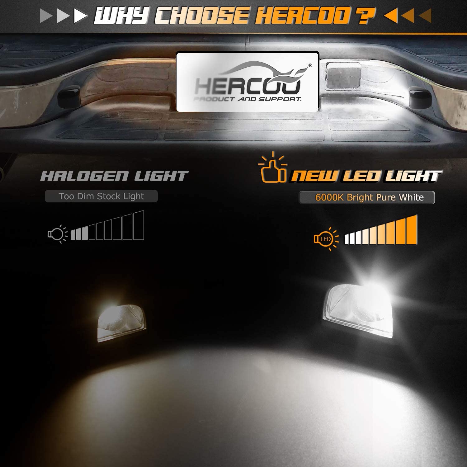 HERCOO LED License Plate Light Assembly For Ford F150 2015-2020 & Raptor 2017-2020 - 6000K White Clear Lens