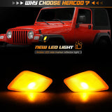 HERCOO LED Park Signal Side Marker Lights Lamps Cover Lens Amber Bulbs Driver and Passenger Front Marker Light Housing Assembly Compatible with Jeep Wrangler 1997-2006