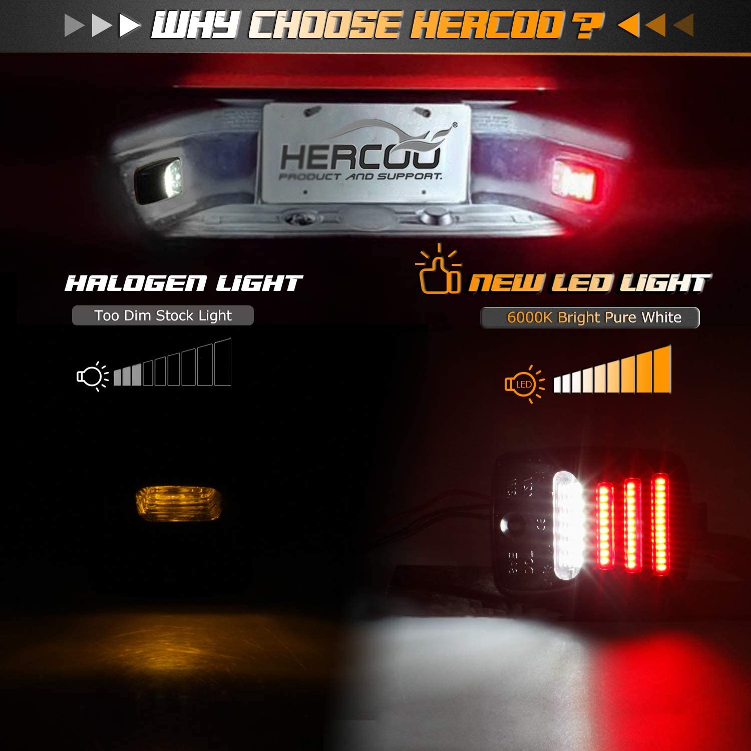 HERCOO White LED License Plate Light Lamp with Red OLED Neon Tube Rear Tag Lights Compatible with 2005-2015 Tacoma & 2000-2013 Tundra Pickup Truck, Pack of 2